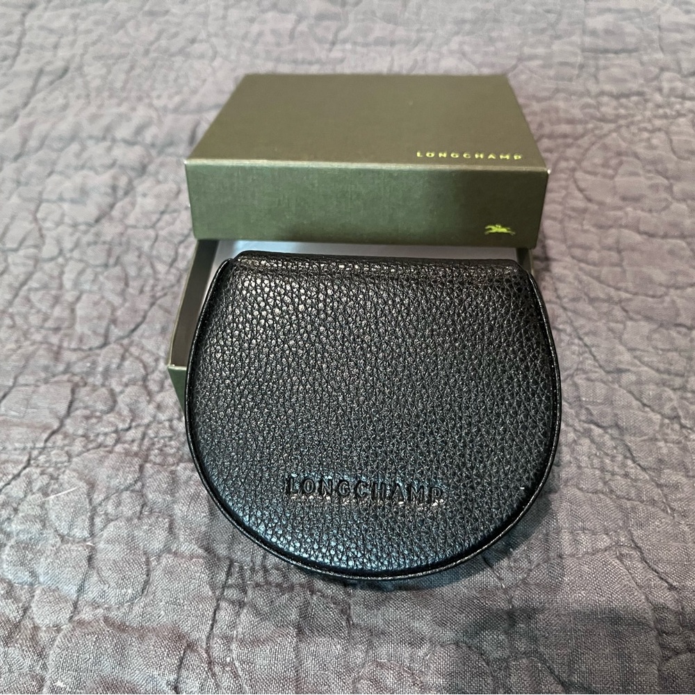 Longchamp Black Leather Coin Purse